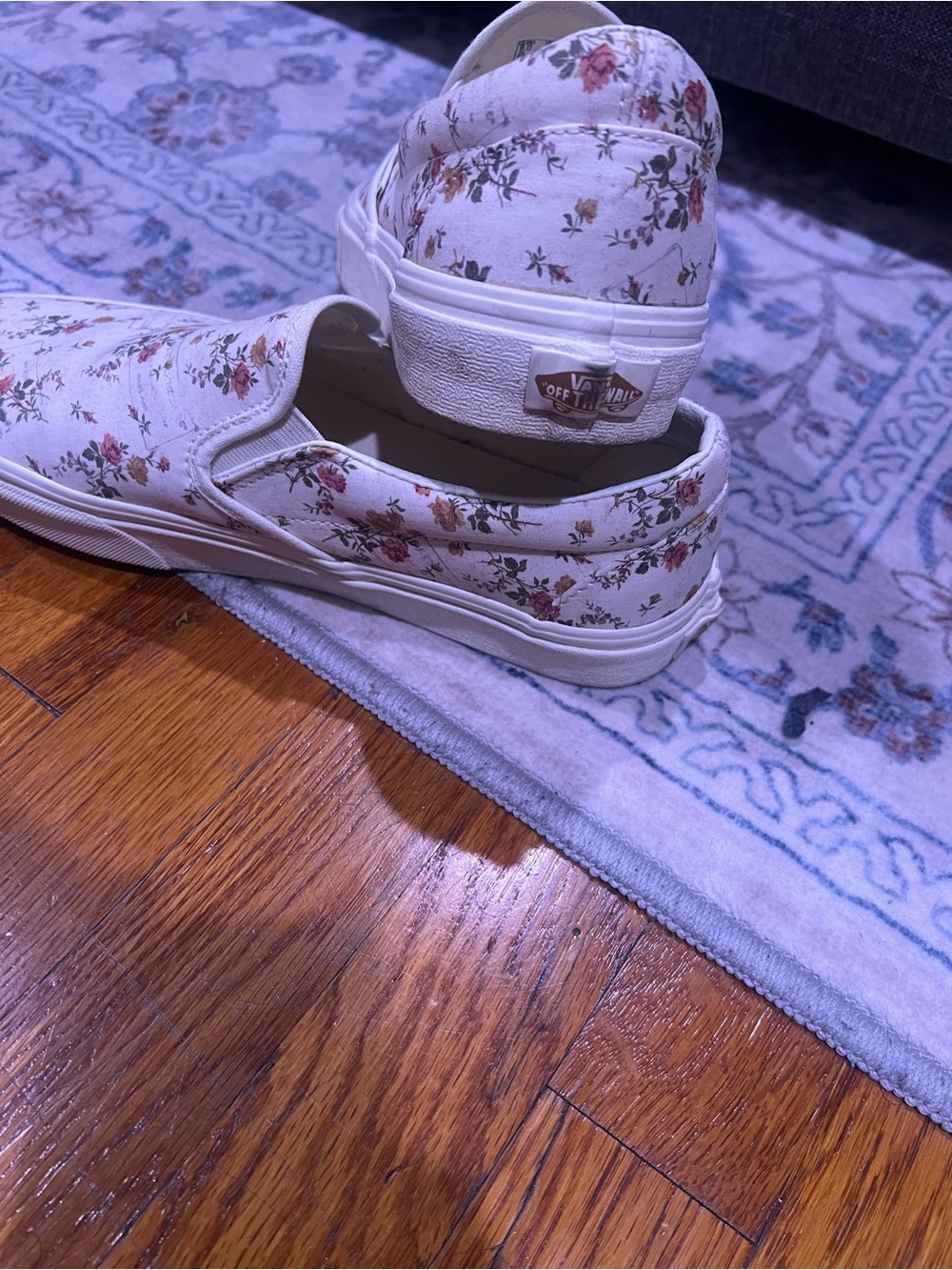 Vans Women's White Slip-On Sneakers with Pink and Peach Floral Print - Picture 3 of 5